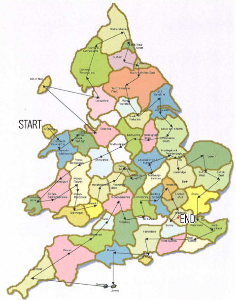 Map showing the route of the WI federation centenary link baton