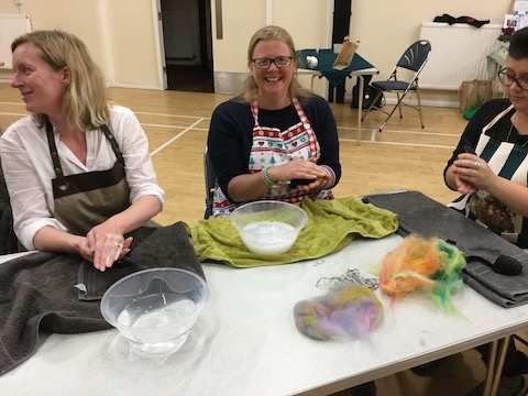 Members have a go at  Wet Felting