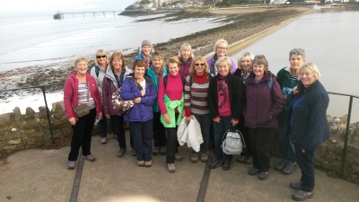 Group in front of the Marine Lake with Clevedon Pier in the background