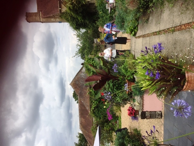 Three members enjoying the garden