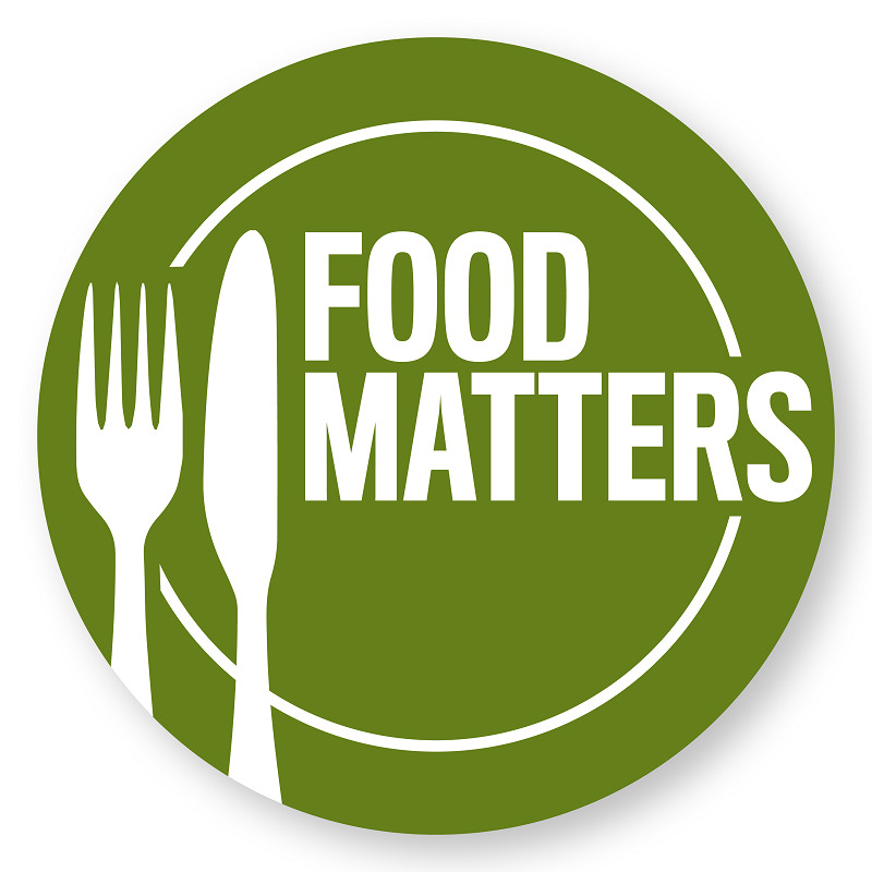 Graphic: Food Matters written on a green/white plate with cutlery